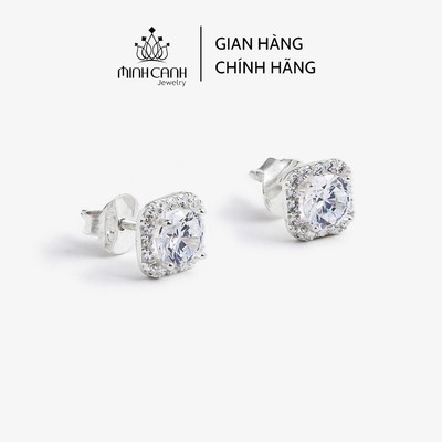 Bông Tai Bạc Nữ Mặt Đá Vuông Cao Cấp - Minh Canh Jewelry