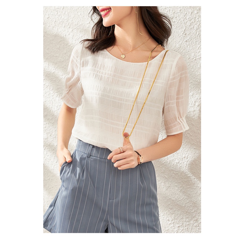 White chiffon shirt Women's fashion small shirt Women's short-sleeved shirt Ladies T-shirt