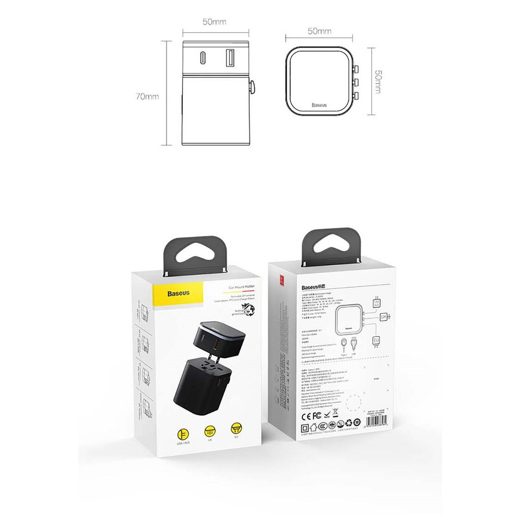 Bộ sạc du lịch toàn cầu sạc nhanh đa năng Baseus Removable 2in1 universal travel adapter PPS - Chính hãng phân phối