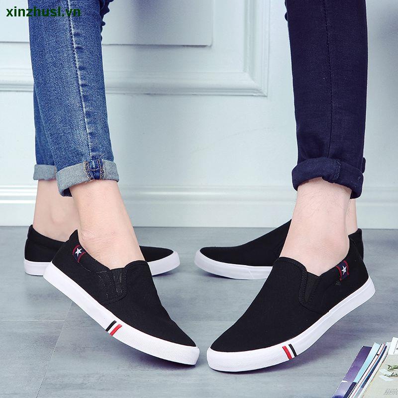 Giày lười vải canvas khử mùi màu trắng thời trang mùa hè phong cách Hàn Quốc cho nam nữ