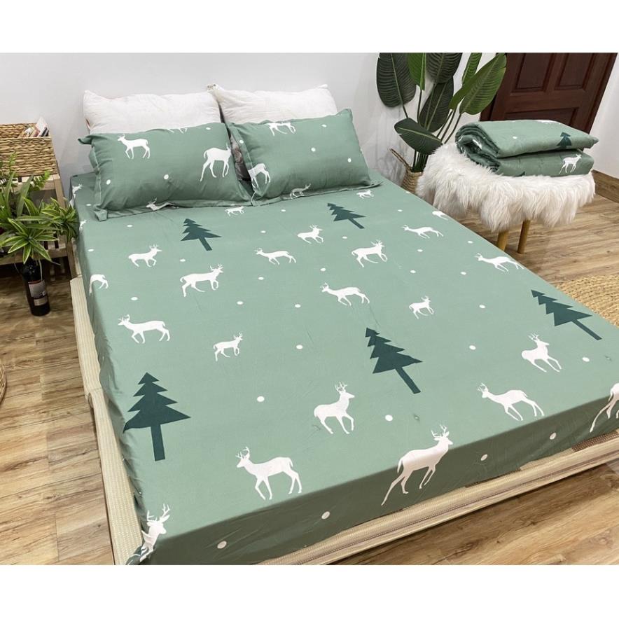 Bộ Ga Gối m4 x2m Poly Ga trải giường | Bộ Drap giường Tuần lộc ( 1 ga + 2 vỏ áo gối ) - ZingZingMart
