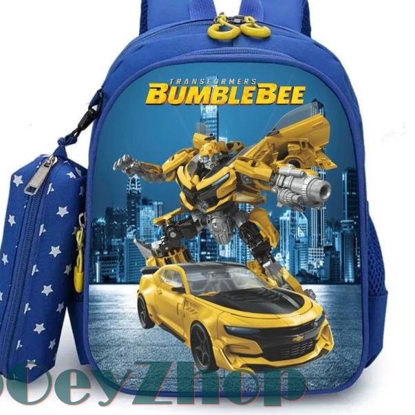 (KCN99) Mã Cao Cấp!! Ba Lô Đi Học 2 Trong 1 In Hình Bumblebee Chống Thấm Nước Dành Cho Bé