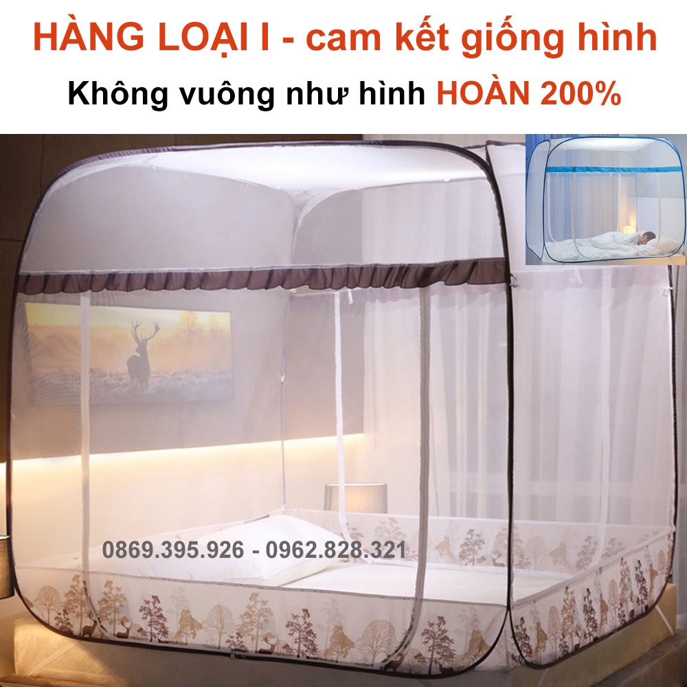 Màn chụp đỉnh vuông không chân viền, Mùng chụp tự bung gấp gọn chống muỗi hiệu quả