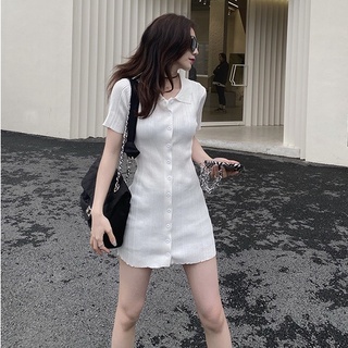 Đầm polo tay ngắn cài nút thun gân - D754
