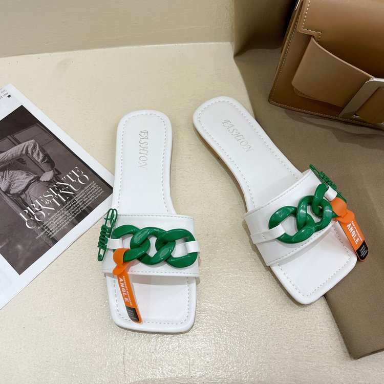 [ Mã 66CBSALE giảm 30K đơn 200K] Ulzzang Fashion Square Chain Flat Sandals Outwear Slipper Women Shoes | BigBuy360 - bigbuy360.vn