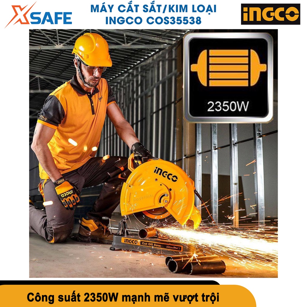 Máy cắt sắt bàn INGCO COS35538 ​​Máy cắt kim loại công suất lớn 2350W kèm lưỡi cắt 355mm, cắt thanh sắt, ống tròn, vuông