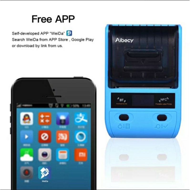 Máy in tem nhãn, in label mã vạch, in sticket Aibecy DP23 kết nối bluetooth và usb