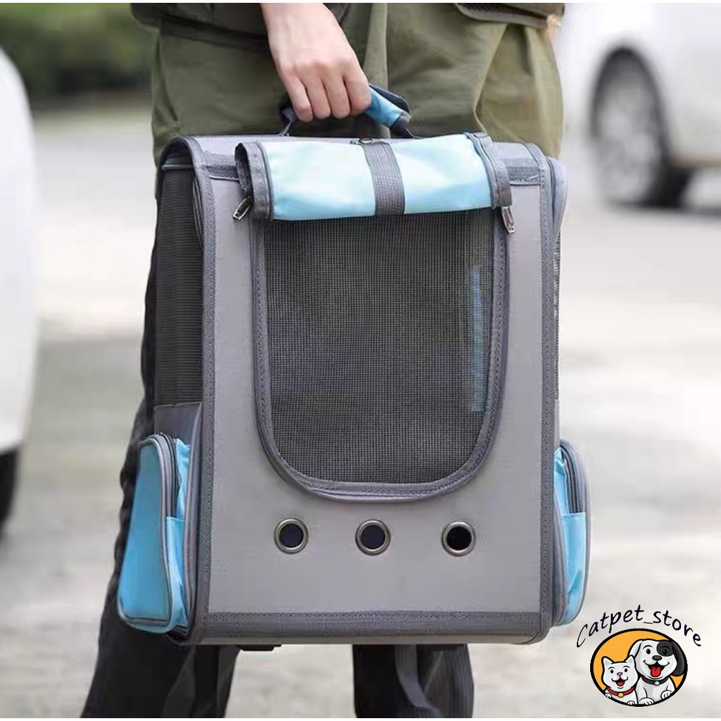 Balo vận chuyển chó mèo trong suốt có rèm che, balo đựng thú cưng Size to