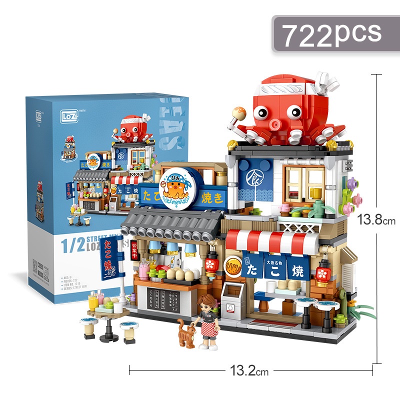 Đồ chơi lắp ráp nhà LOZ mini mô hình Takoyaki shop 1218, 772 pcs