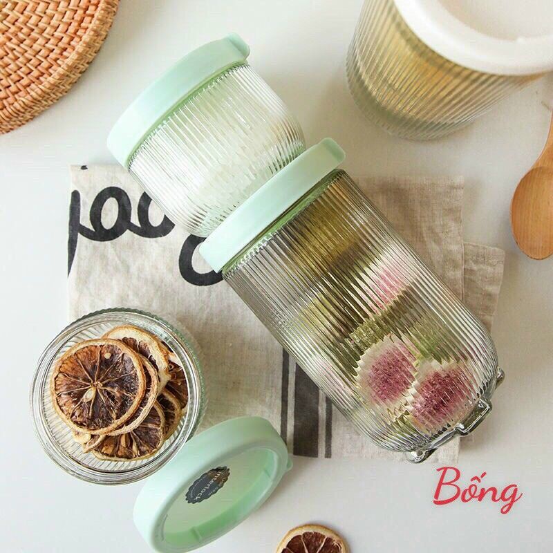 Set 6 Lọ Đựng Thực Phẩm Thủy Tinh Vân Sọc Có Nắp Vặn Xoay Kín Để Tủ Lạnh Hàng Siêu Cấp
