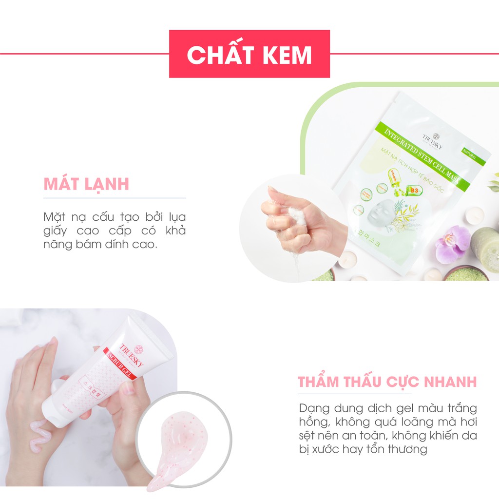 Bộ sản phẩm chăm sóc da mặt Truesky M05 gồm 1 kem tẩy tế bào chết cho mặt 60ml + 3 miếng mặt nạ dưỡng da 25g/miếng