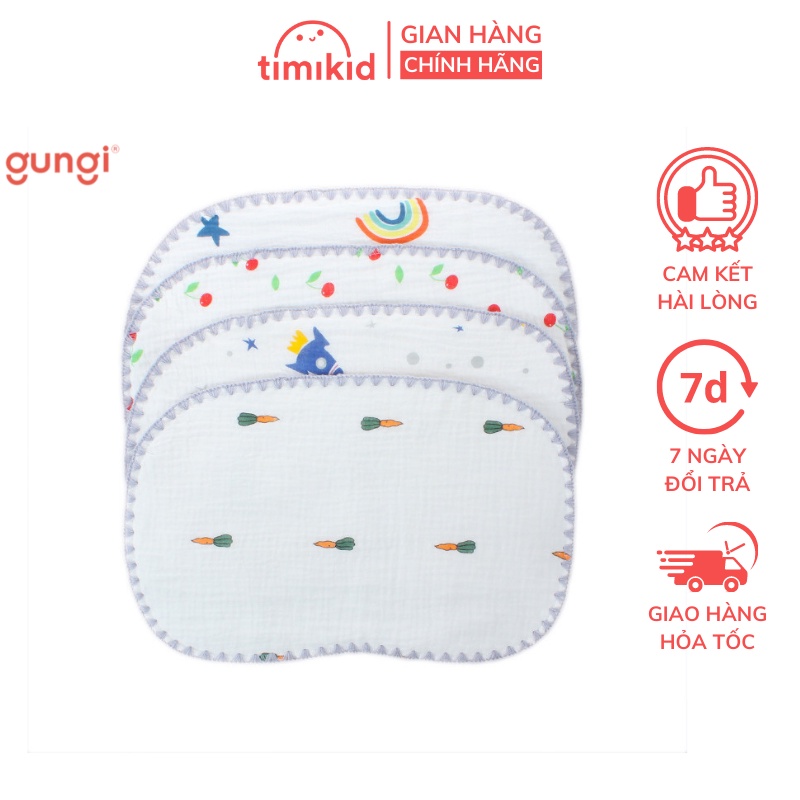 Gối Xô Sơ Sinh GUNGI Cotton 10 Lớp Mềm Mại, Thoáng Khí