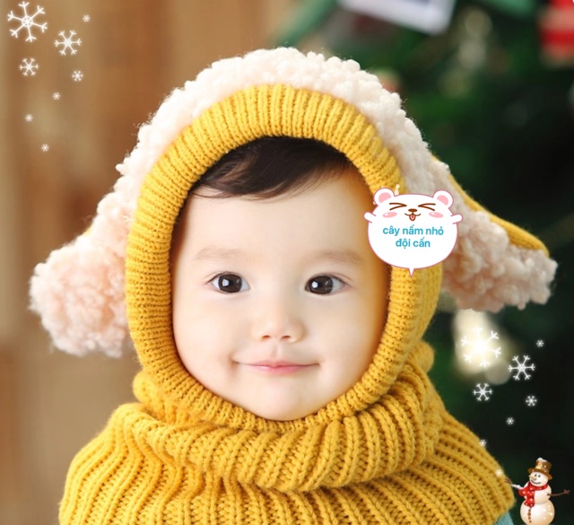 ☘️bộ khăn mũ len tai cừu cho bé