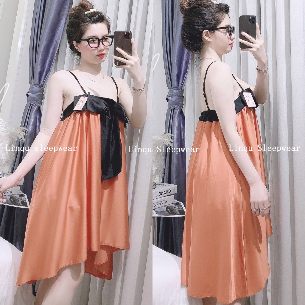 Váy ngủ 2 dây sexy, Váy ngủ sexy nữ chất lụa latin mềm mại Freesize - Linqu Sleepwear