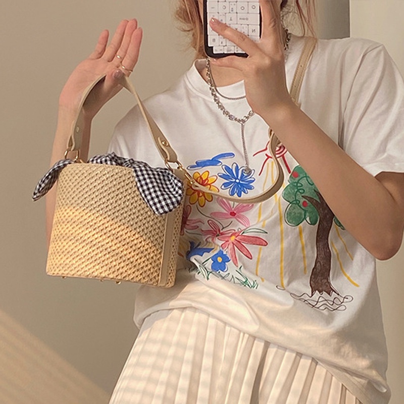 Túi Đeo Vai Bằng Rơm Dệt Phong Cách Phương Tây Dễ Phối Đồ Cho Nữ