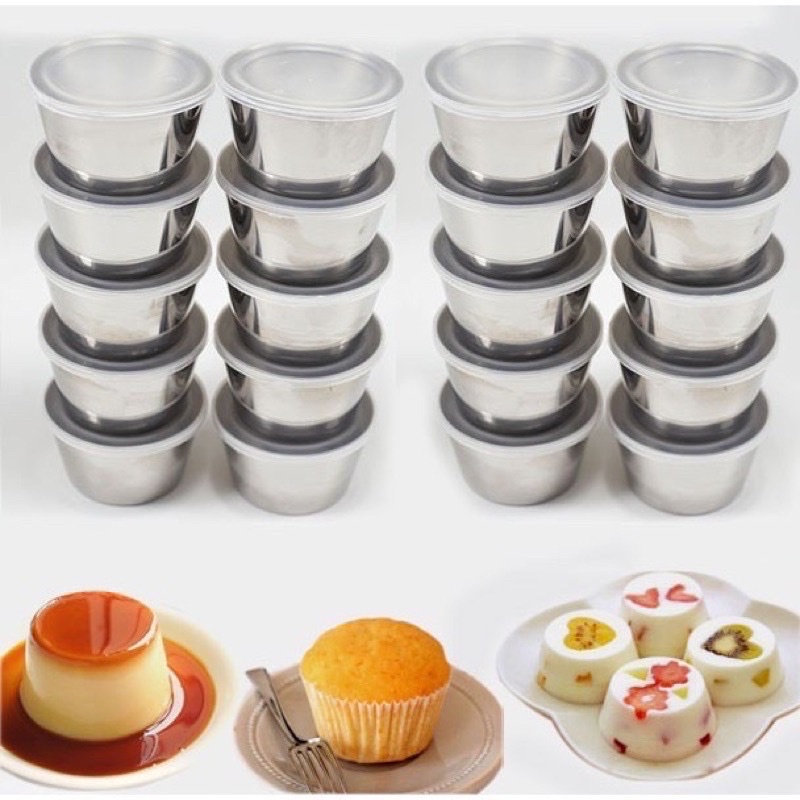 Combo 10 Khuôn Inox Làm Bánh Caramen Flan 7cm Có Nắp