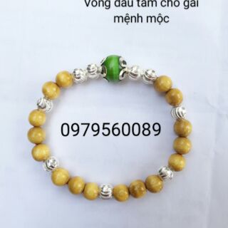 Vòng dâu tằm 9 bi bạc + đá bọc hoa