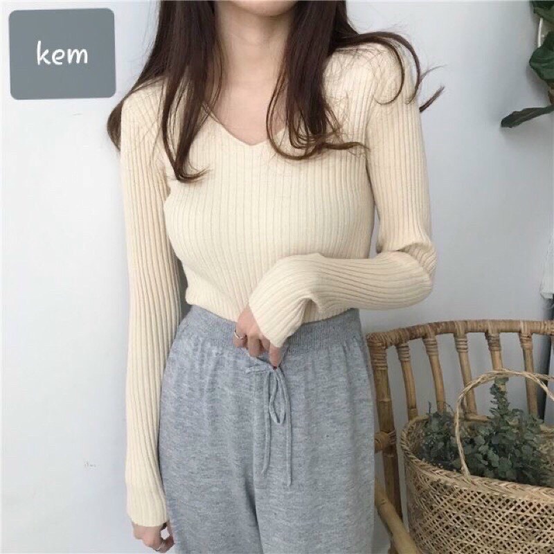 Áo len đũa CỔ TIM LÔNG CỪU - Hàng Quảng Châu