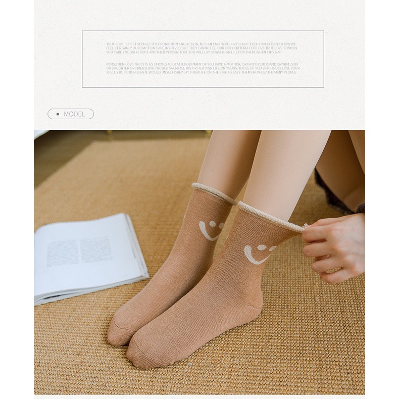 Tất nữ - Tất nữ cổ cao lót bông cotton thiết kế mặt cười phong cách hàn quốc MÃ TẤT501