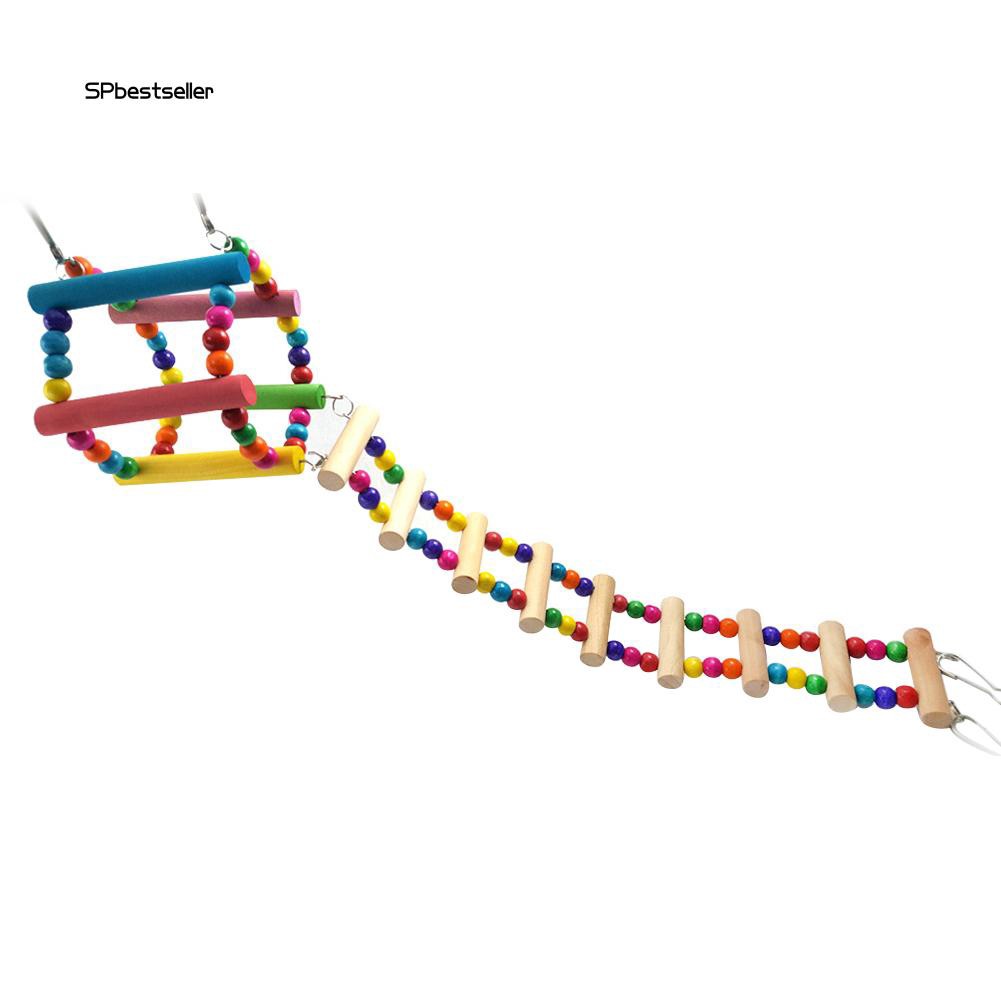 Đồ chơi dạng treo hình bậc thang bằng gỗ nhiều màu cho vẹt và chuột