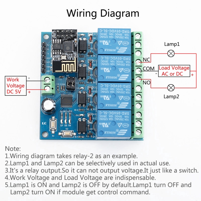 Mô đun rơ le Wifi 5v Esp8266 Esp-01 4 kênh điều khiển từ xa dành cho nhà thông minh