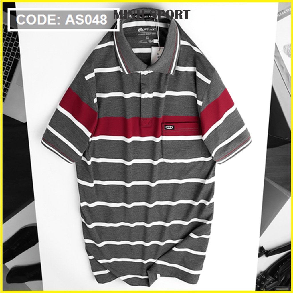 Áo Thun Kẻ Sọc Nam Cổ Bẻ Có Túi Chất Vải Thun Cotton Dệt Cao Cấp mã AO.43