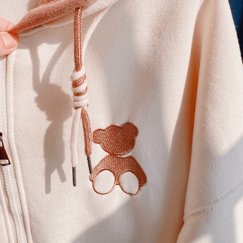 Áo khoác hoodie thun nỉ có khóa kéo thu đông nam nữ Unisex 2 Nón In Gấu SATUDR Cao Cấp Hot Teen TP