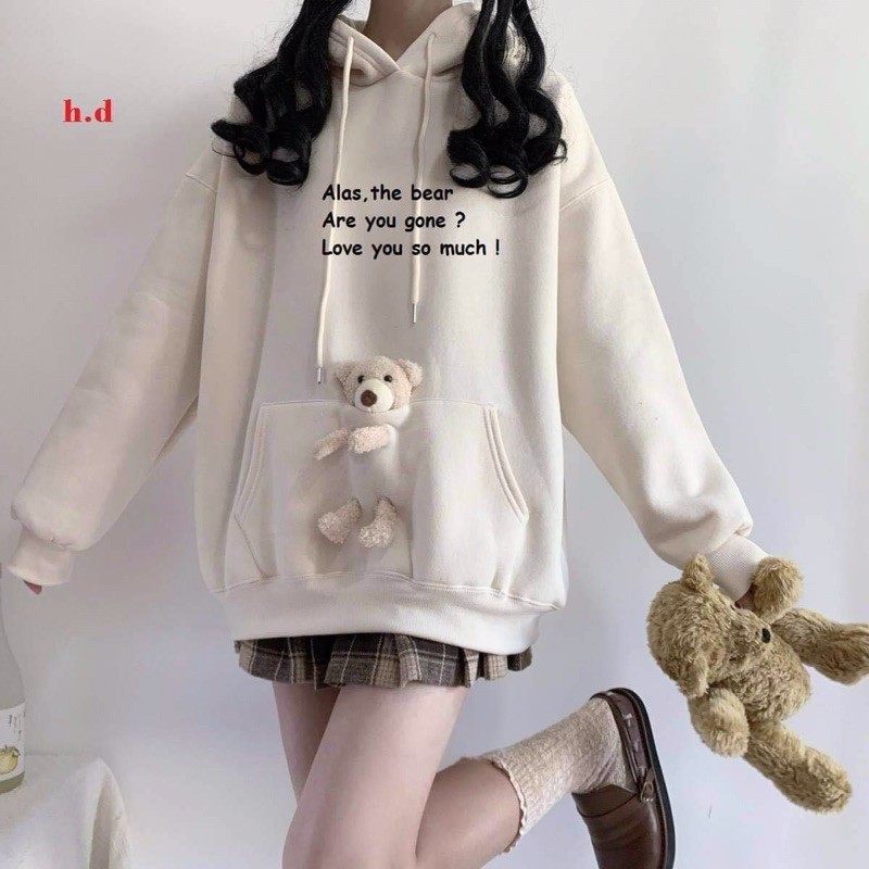áo hoodie nỉ túi gấu, áo hôdie nỉ mũ túi gấu bông Alat