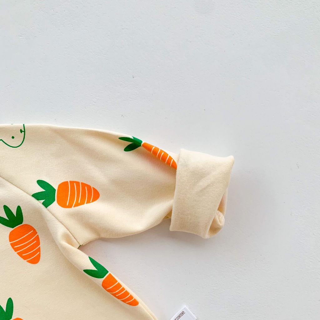 Bộ Áo Liền Quần Tay Dài + Nón Vải Cotton Họa Tiết Hoạt Hình Dễ Thương Cho Bé Sơ Sinh 0-24 Tháng Tuổi