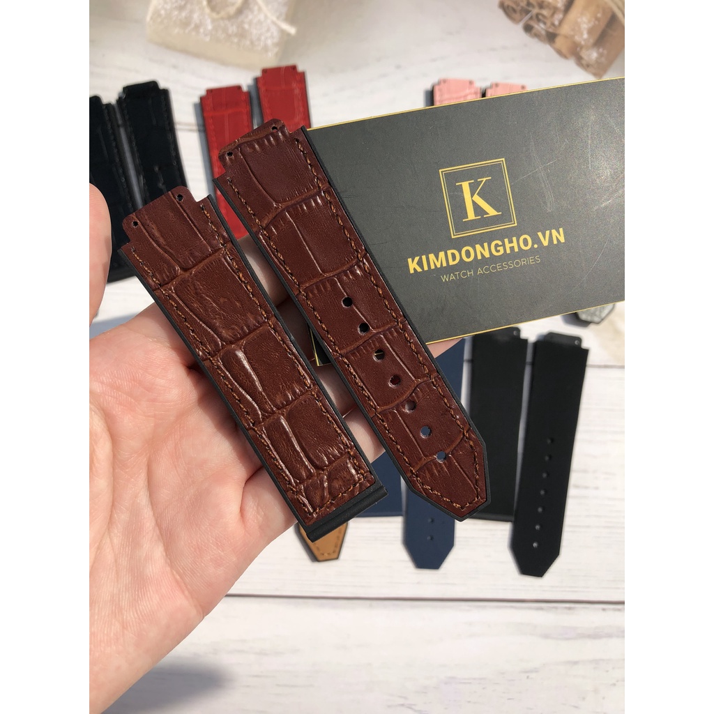 TẶNG KÈM TOVIT Dây Đồng Hồ HUBLOT Nam Nữ Case 38 Lót Da Vân Nâu Size Dây 15 - 23 - 20