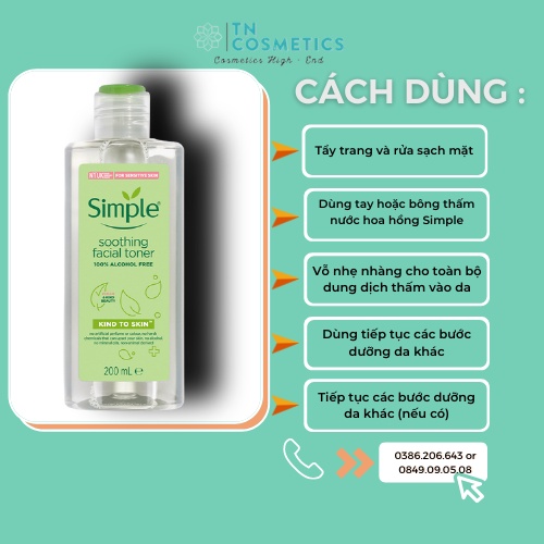 Nước Hoa Hồng Cho Da Nhạy Cảm Simple Kind To Skin Soothing Facial Toner 200ml TN2041 | WebRaoVat - webraovat.net.vn
