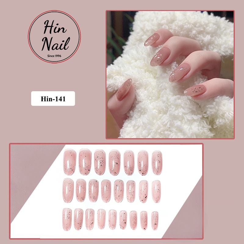 set 24 móng tay giả nhọn dài kèm keo ánh nhũ Hin nail móng giả in Nail