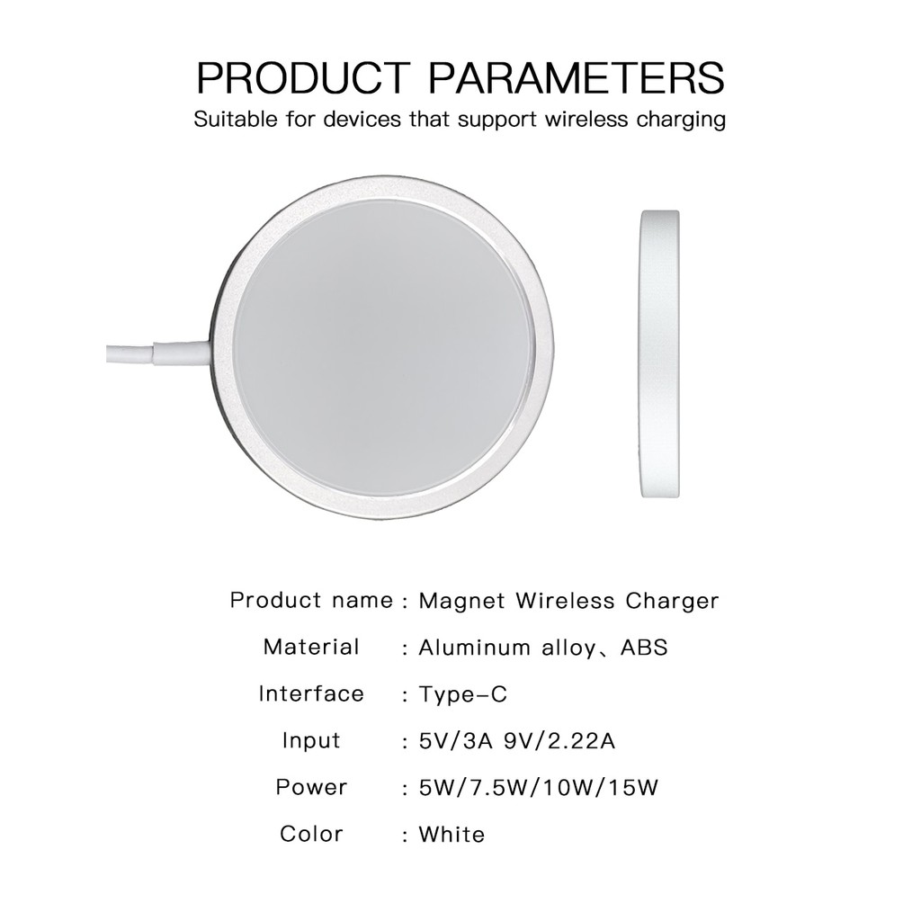 Bộ sạc không dây Magnetic Magsafe 18W cho iPhone 12/12 mini / 12 pro / 12 pro max Qi Fast Charge USB C PD Adapter