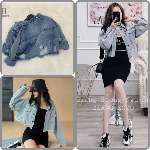 (QUÀ TẶNG LÀ SỮA TẮM) áo khoác jeans🍁 áo khoác bò croptop, rách gấu, ulzzang, kiểu dáng trẻ trung, KHOHANGCHUYENDOSI