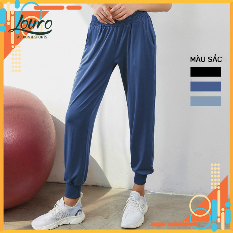 Quần Jogger tập Gym, Yoga Louro QL40, kiểu quần tập Gym nữ phom rộng, chất liệu co giãn 4 chiều, thoáng mát