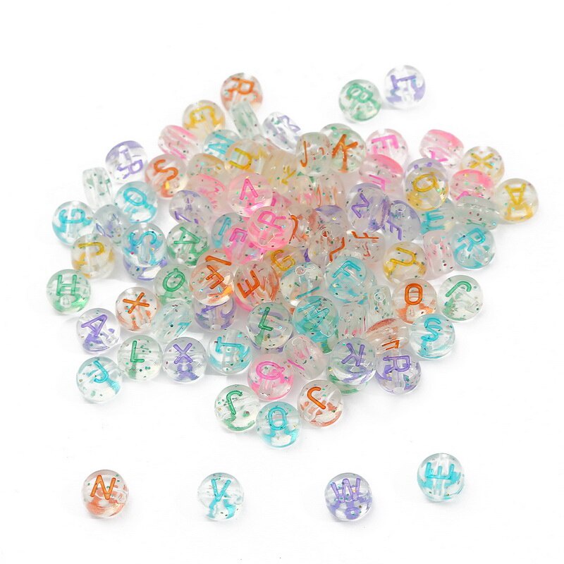 Set 100 Hạt Nhựa 7mm Có In Chữ Làm Trang Sức Thủ Công