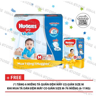 Tã dán huggies m76/l68/xl62 miếng mẫu mới đệm mây co dãn