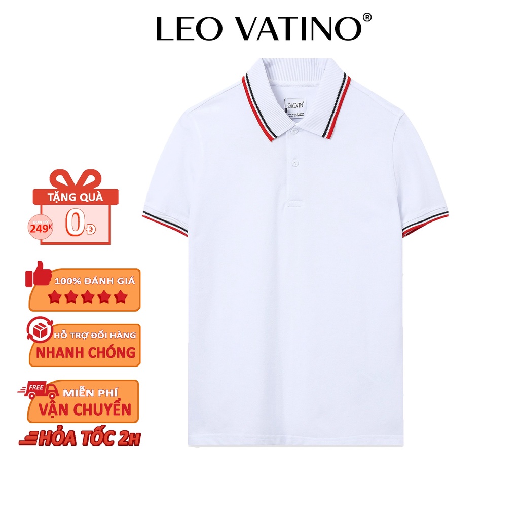 Áo polo nam Leo Vatino phối viền cổ dệt cotton cá sấu co giãn PLGV49T