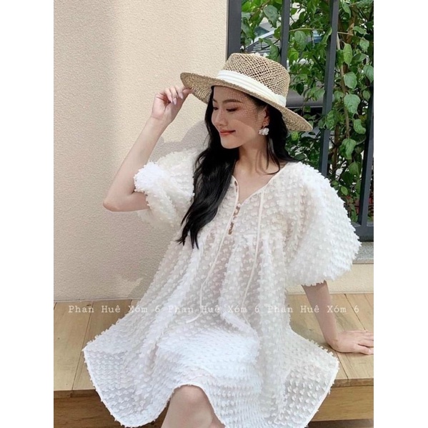 Đầm bông suông babydoll tay bồng