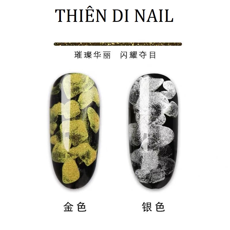 Cồn loang nhũ vàng bạc design móng cực xinh Thiên Di Nail