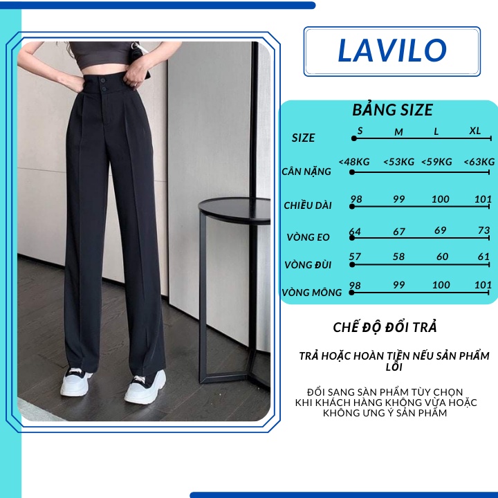 Quần ống rộng suông nữ lưng cao 2 khuy bigsize công sở mặc nhà LAVILO QT05