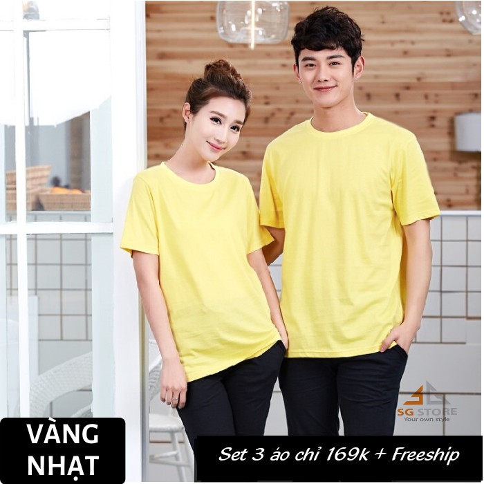 Áo thun trơn màu vàng chanh phông unisex nam nữ thun cotton mềm mịn cổ tròn tay ngắn giá rẻ ATTVN | SG