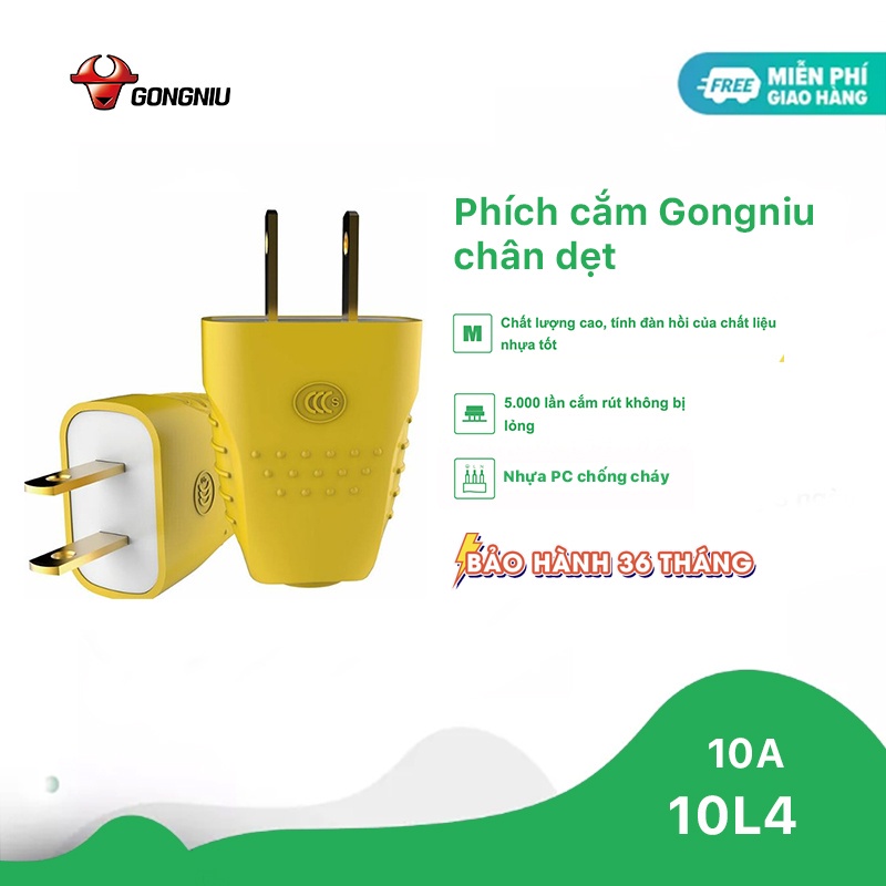 Phích Cắm Gongniu Chân Dẹp Đồng Vàng Công Suất 10A Chống Va Đập – 10L4