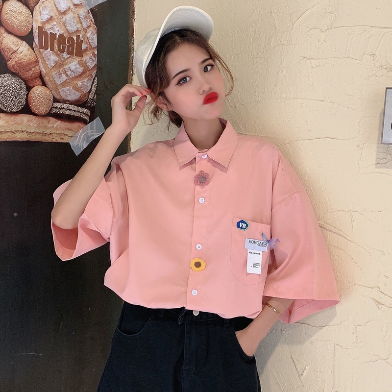 Áo Sơ Mi Tay Ngắn Dáng Rộng Phong Cách Hong Kong Thời Trang Mùa Hè Cho Nữ