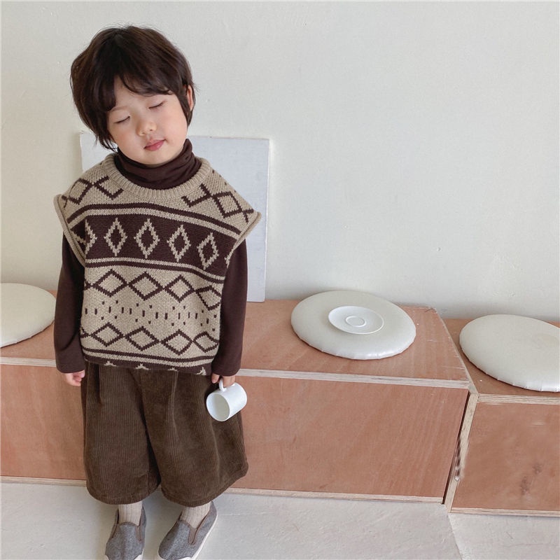 Áo len sát nách dệt kim thiết kế mới phong cách vintage thời trang dành cho bé trai