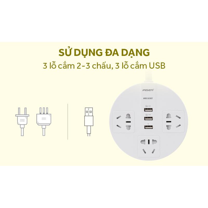 Ổ cắm điện thông minh Pisen đa năng 3 Cổng Sạc Usb, Hàng Chính Hãng Patech phân phối Bảo hành Toàn Quốc 18 tháng.