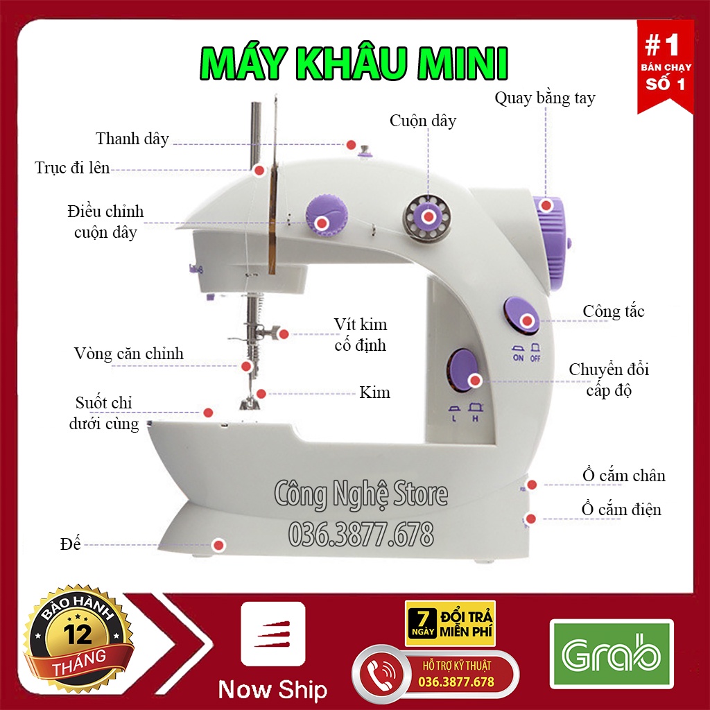 Máy khâu mini cầm tay gia đình CMD 2 chế độ NHANH-CHẬM có đèn LED