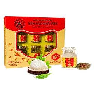 Nước Yến Sào Nhà Việt Có Đường 18% Yến - Hộp 6 Lọ x 70ml