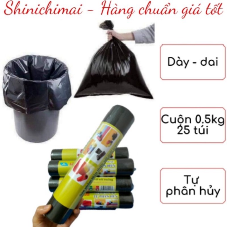 Túi đựng rác sinh học tự hủy màu đen. Kích thước 53 x 63 x 0.5 kg/cuộn nửa cân/túi to dày dai GIÁ CỰC RẺ