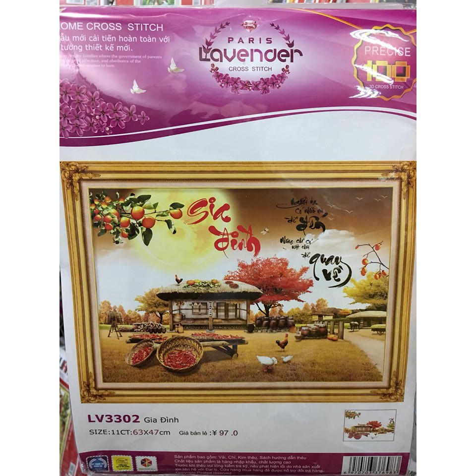 tranh thêu chữ thập thư pháp gia đình đầy ý nghĩa kt 63x47cm